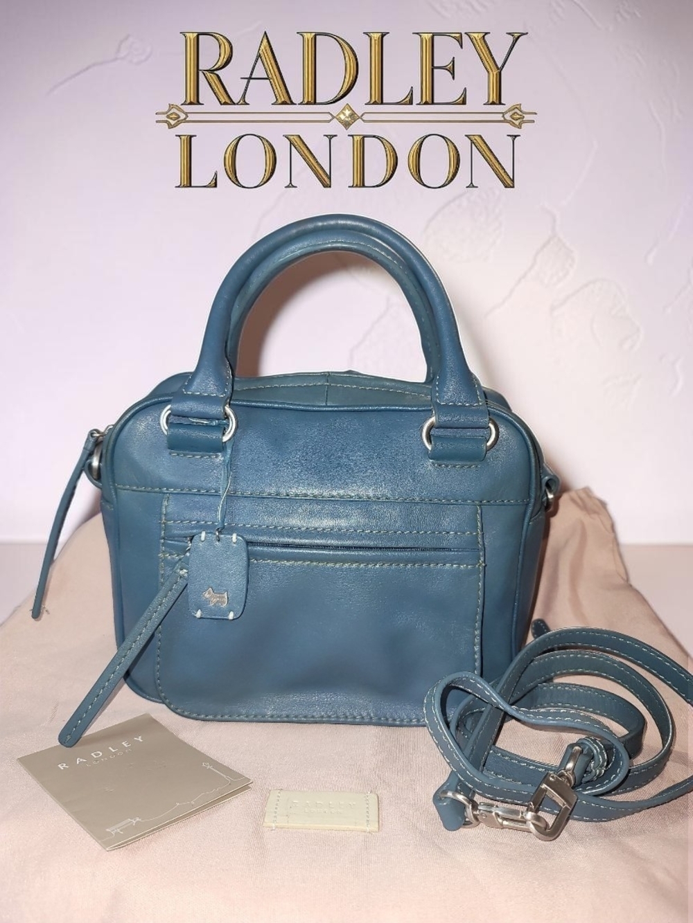 RADLEY LONDON Blue Leather Small Satchel Good Condition With Dustbag
